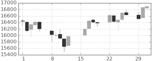 DJIの日足チャート(2016年2月)