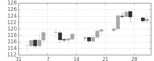 ユーロ/円の日足チャート(2009年2月)