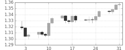 ユーロ/米ドルの日足チャート(2013年1月)
