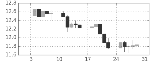 南アフリカランド/円の日足チャート(2010年1月)